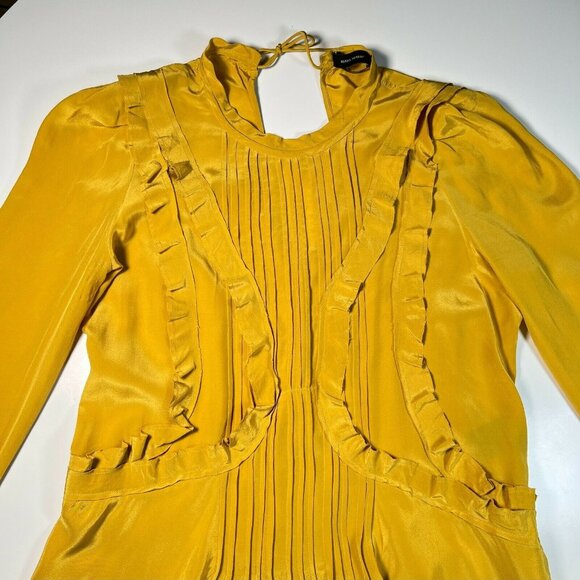Isabel Marant Salvia Ruffle Mini Dress Silk Long Sleeve Party Yellow US 10 - Picture 12 of 16